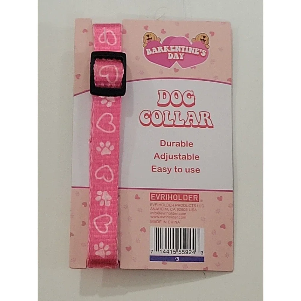 Pink Paw Prints And Hearts Valentines Dog Collar Fits Most Small To Medium‎ Dogs